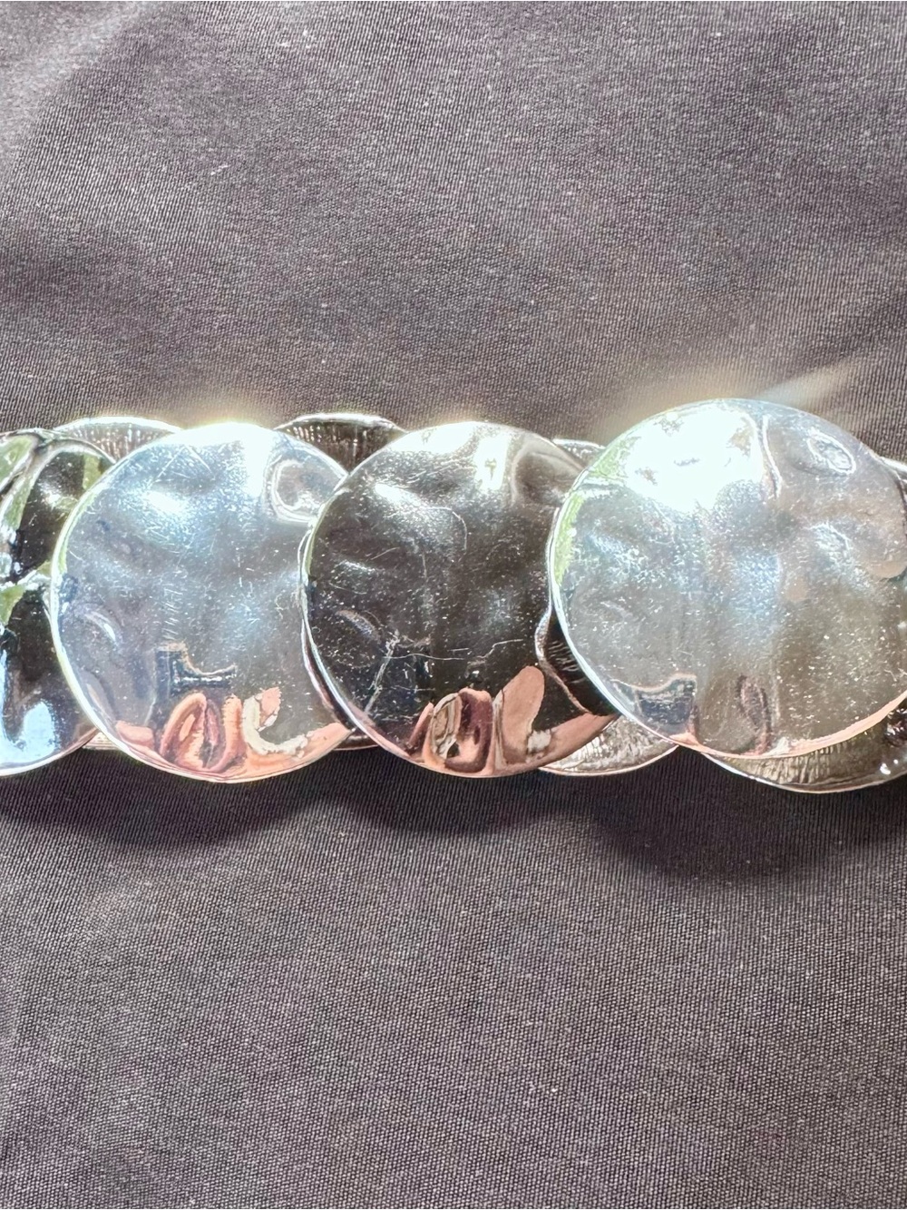 Silver Tone Stretch Bracelet with 8 circular panels- women's costume jewelry